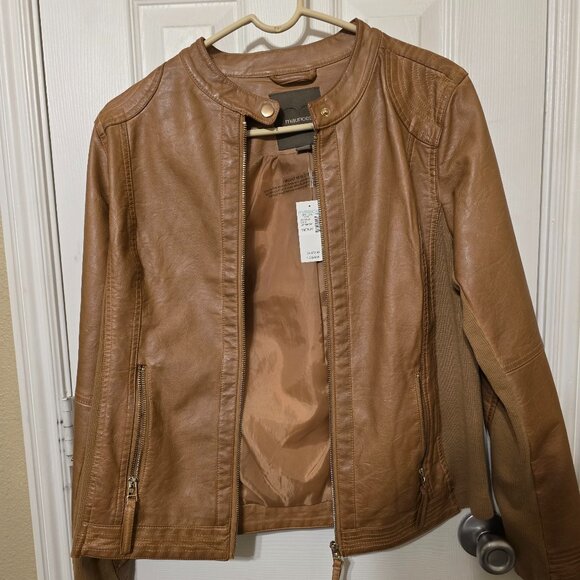 Maurices Tan Stretchy Leather-like Bomber Jacket - Medium NWT - EXCELLENT! - Picture 1 of 5